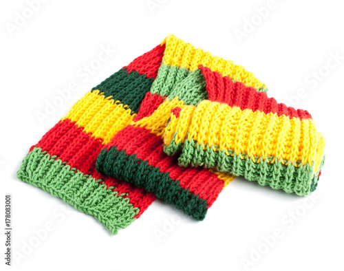 Multi Colored striped scarf isolated on a white background.