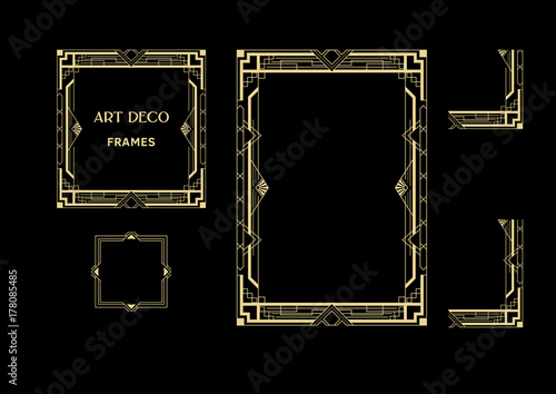 Art Deco frames. Vintage style, vector illustration. Gold vintage frame for invitations and cards.