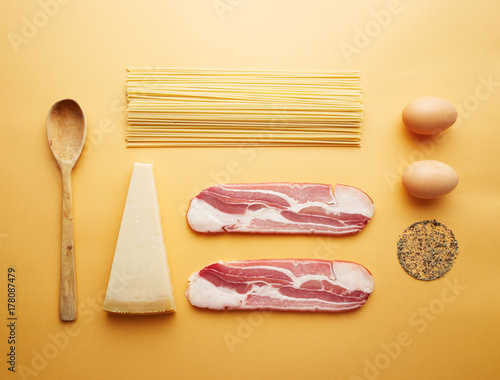 Ingredients for traditional spaghetti a la carbonara