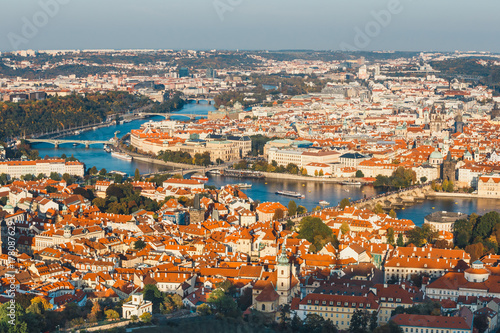 Fototapeta Naklejka Na Ścianę i Meble -  aerial view of old town in Prague, Czech republic, red tile roofs