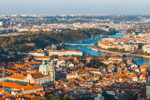 aerial view of old town in Prague, Czech republic, red tile roofs