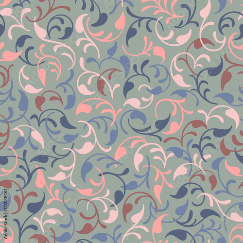 Seamless vector pattern. Leaves. Isolated. Blue, pink, brown background