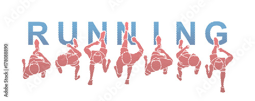 People running top view with text designed using geometric pattern graphic vector