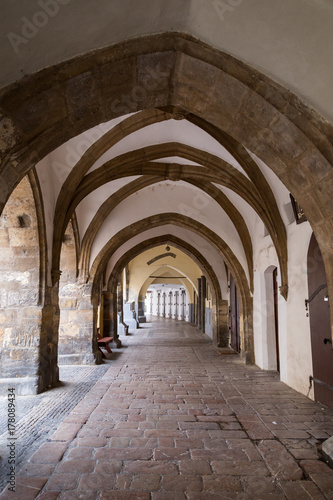 Old and empty passageway at the Old Town in Prague  Czech Republic.
