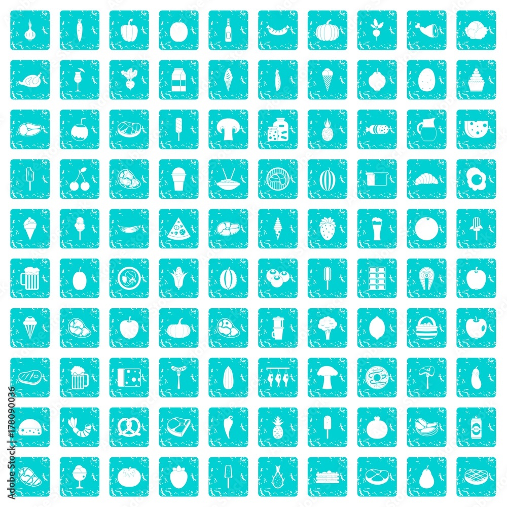 100 food icons set grunge blue 100 food icons set grunge blue