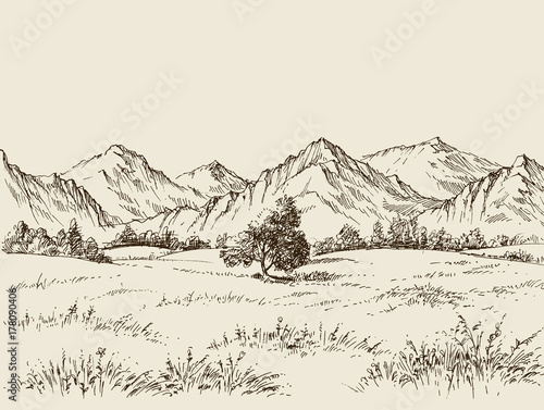 Prairie and mountains panorama