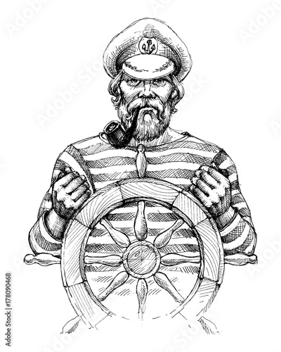 Sailor at helm drawing photo