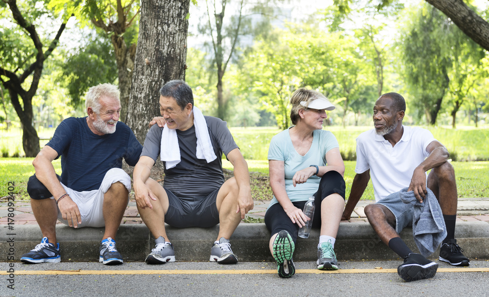 Fototapeta premium Senior Group Friends Exercise Relax Concept