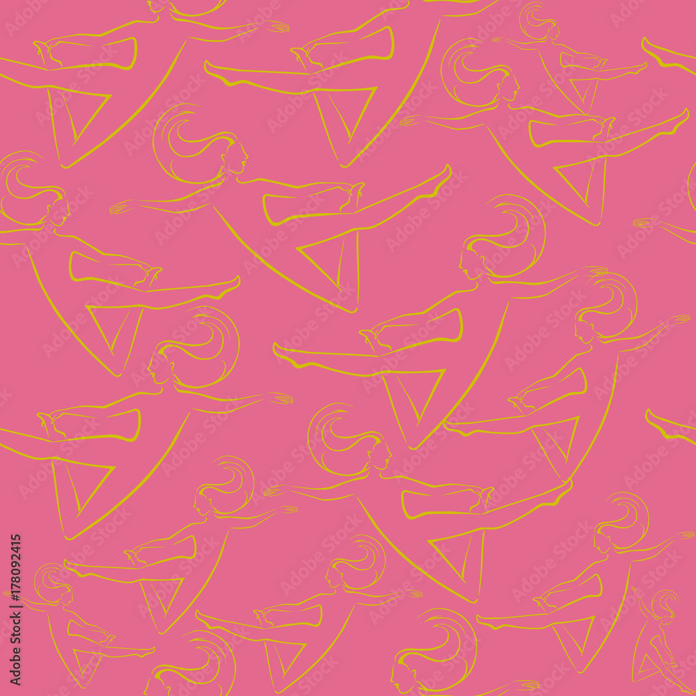 Pink seamless pattern with yellow female silhouettes. Pink seamless pattern with yellow female silhouettes.