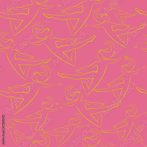 Pink seamless pattern with yellow female silhouettes.