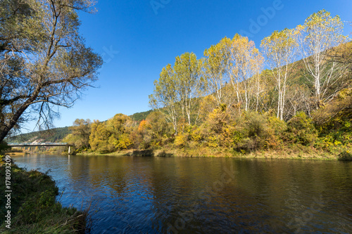 Fototapeta Naklejka Na Ścianę i Meble -  Autumn Landscape of Iskar River near Pancharevo lake, Sofia city Region, Bulgaria