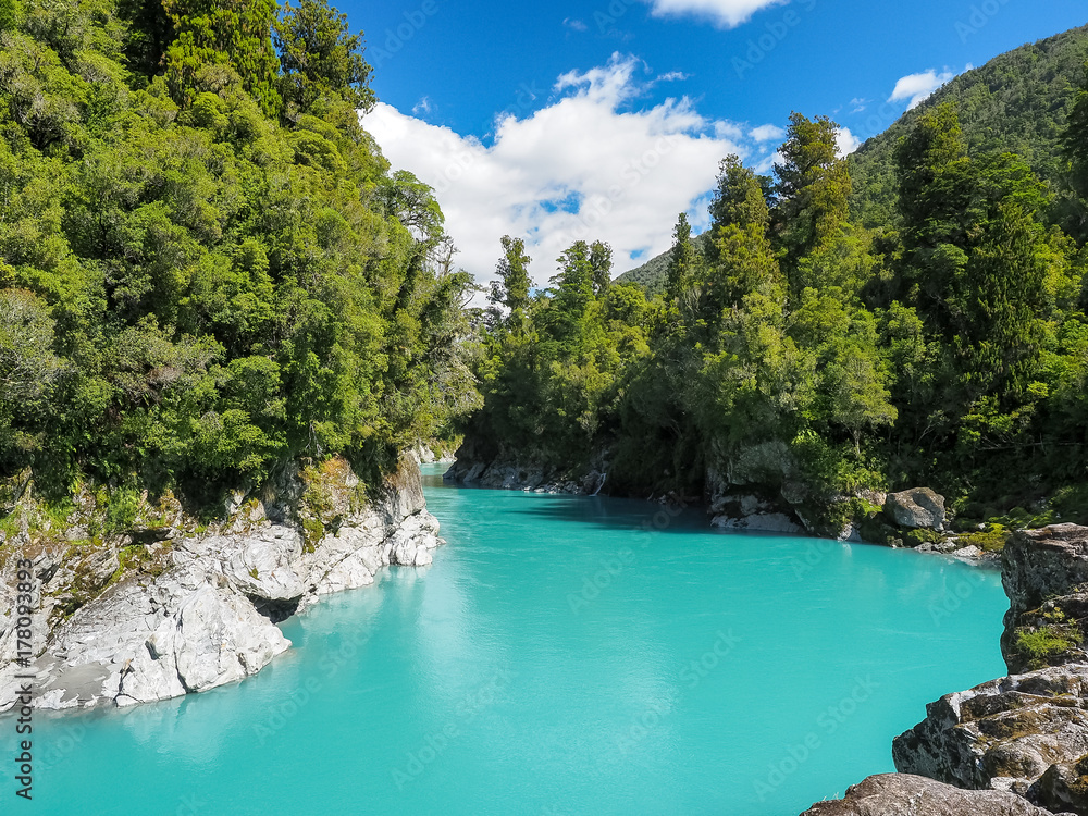 Hokitika Gorge, The vivid turquoise water surrounded by lush native bush. (South Island, NZ)