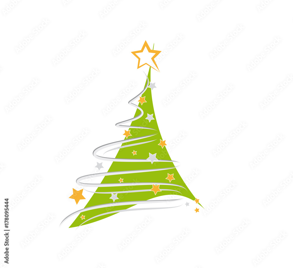grüner tannenbaum mit goldenen sternen Adobe Stock