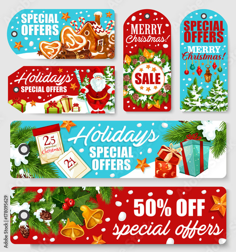 Christmas and New Year holidays sale tag design