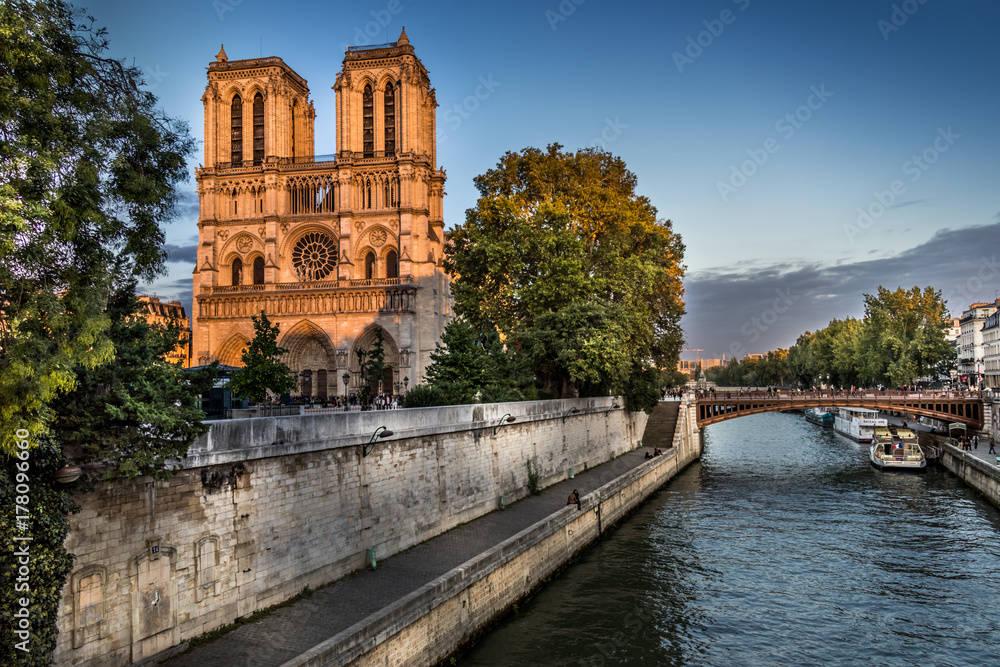 Notre-Dame de Paris, a medieval Catholic cathedral on the Île de la Cité in the fourth arrondissement of Paris, France. 