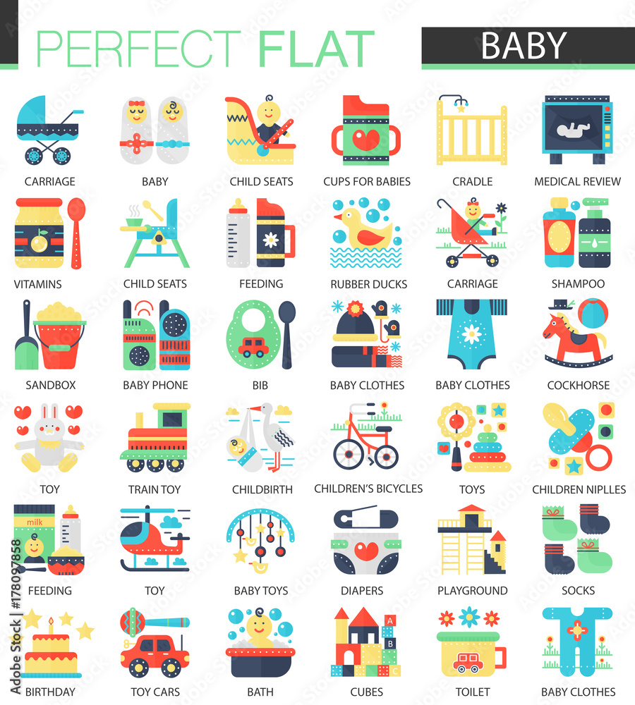 Vector set of flat Baby kid icons.