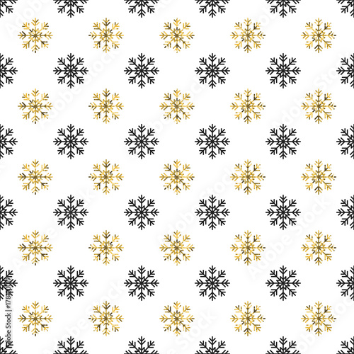 Wallpaper Mural Christmas New Year seamless pattern with snowflakes. Holiday background. Gold snowflakes. Xmas winter decoration. Golden texture. Hand drawn vector illustration. Snow pattern. Wrapping gift paper. Torontodigital.ca