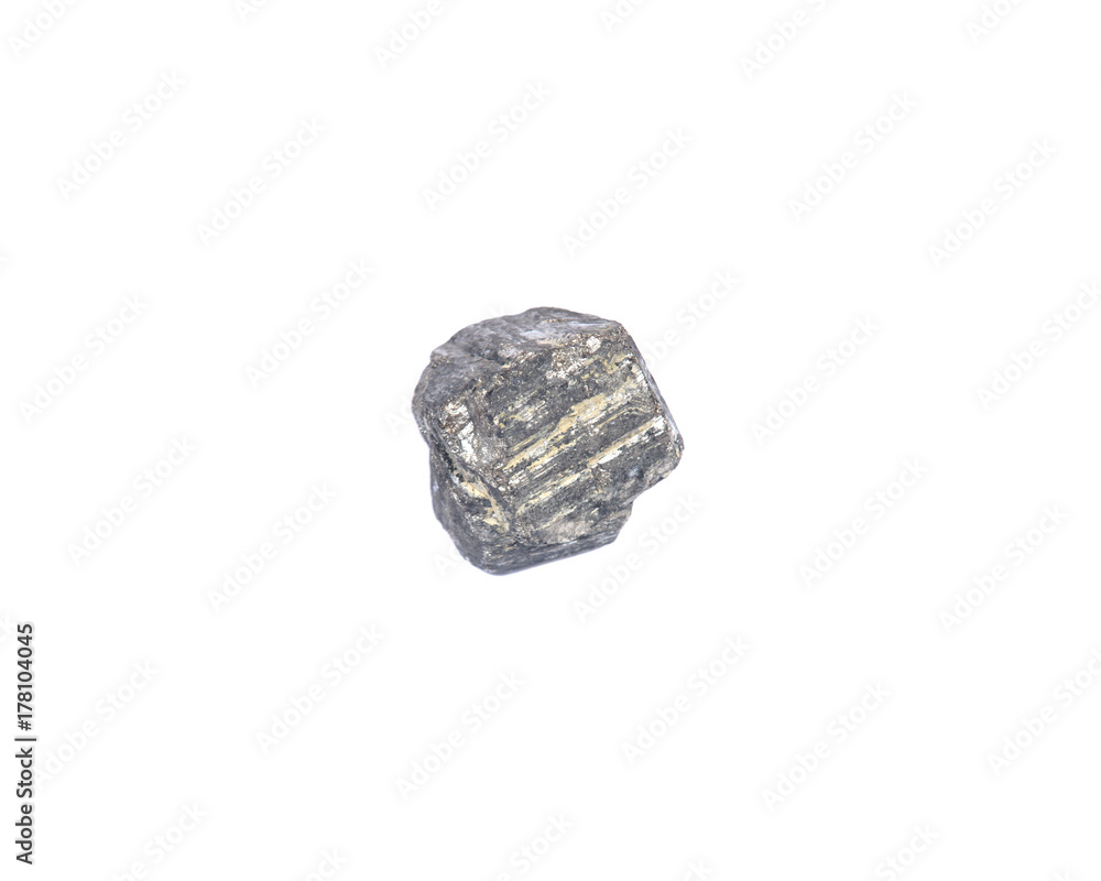 Natural pyrite cube from Peru, isolated on white background Natural pyrite cube from Peru, isolated on white background