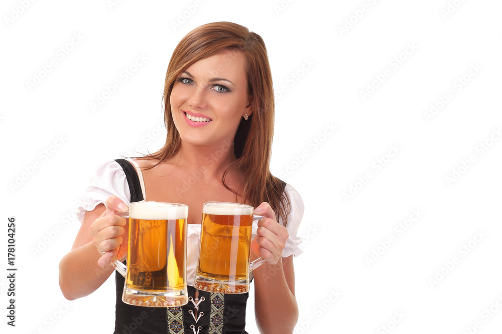 Beautiful young smiling woman giving beer Beautiful young smiling woman giving beer