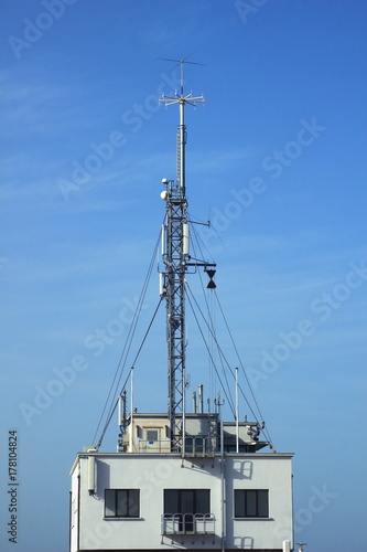 communication and navigation antennas at the entrance of the port of Nieuwpoort, Flanders,Belgium © FotoGui