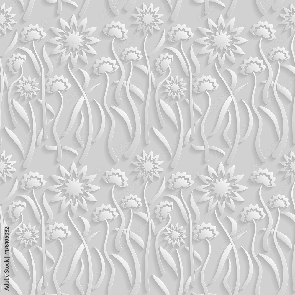 Fototapeta premium Seamless 3D white pattern, natural floral pattern, vector. Endless texture can be used for wallpaper, pattern fills, web page background, surface textures.