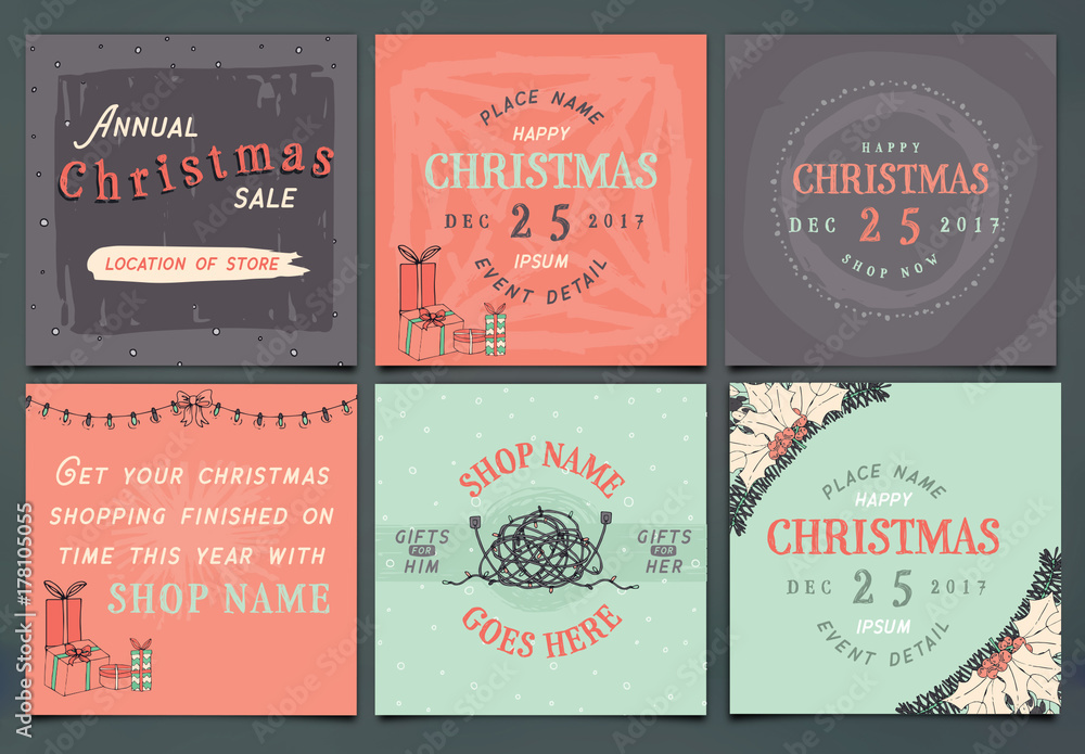6 Christmas Social Media Post Layouts Stock Template | Adobe Stock