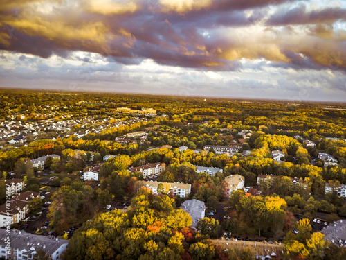 Aerial Sunset of Foliage in Hamilton New Jersey