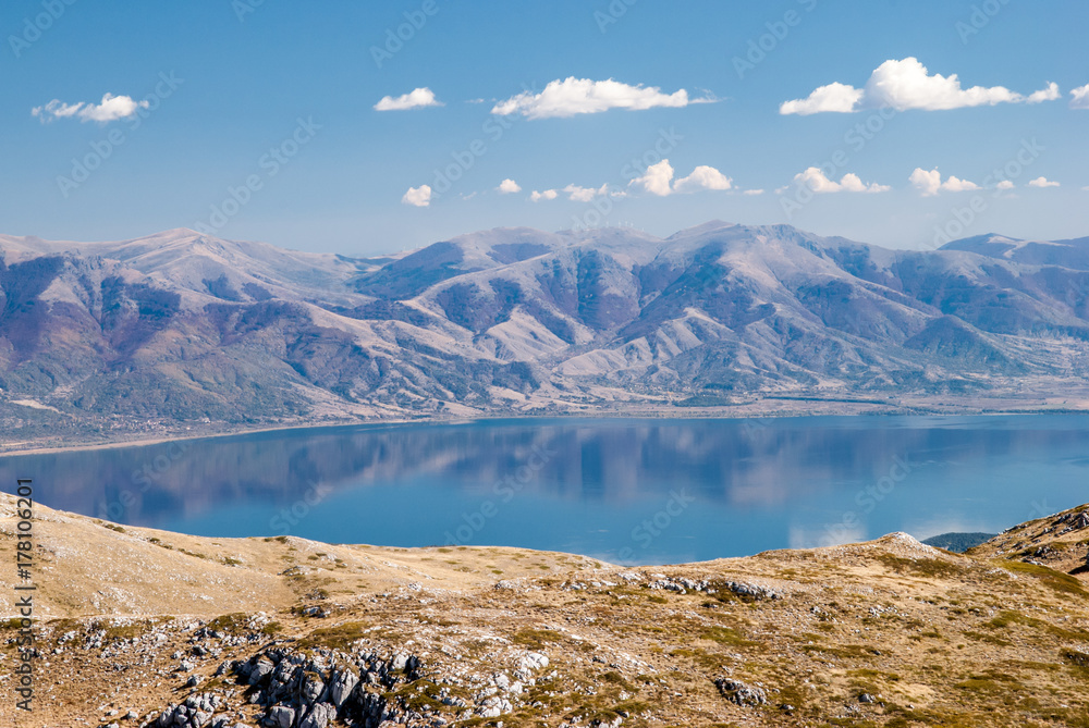 Obraz premium Mountain landscape with Prespa Lake, Macedonia