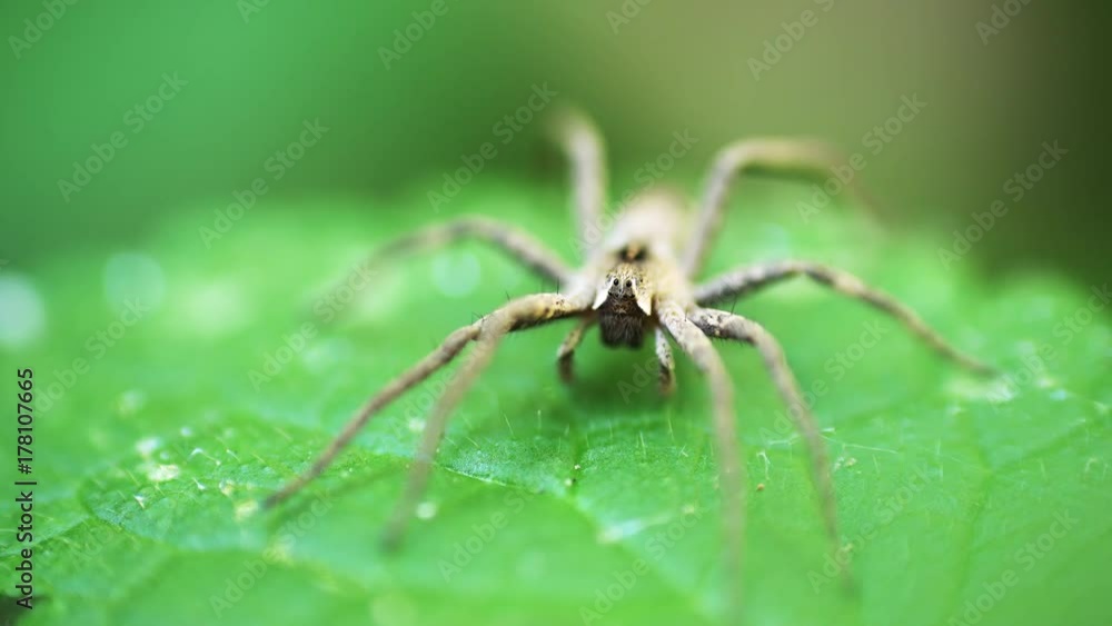 Nursery Web Spider Sitting On Green Leaf In Garden Nursery Web Spider Sitting On Green Leaf In Garden