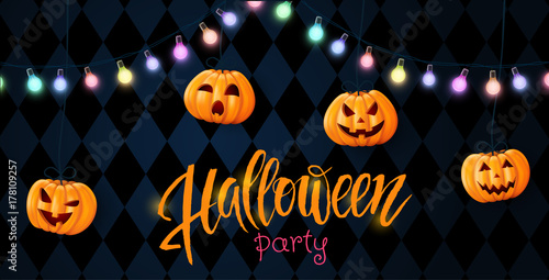 Halloween background, pumpkin. Greeting card for party and sale. Autumn holidays. Vector illustration EPS10.