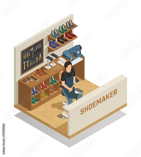 Shoe Repairing Service Isometric Composition