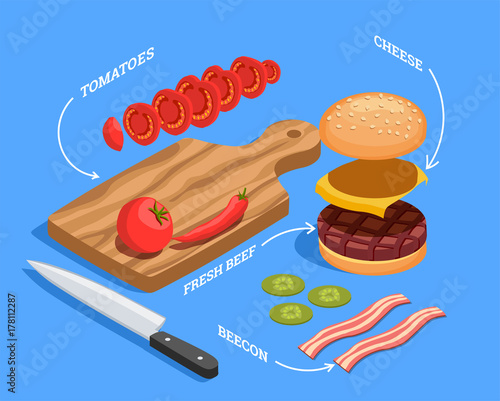 Preparing Cheeseburger Isometric Composition