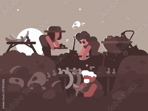 Group of archaeologists on excavations