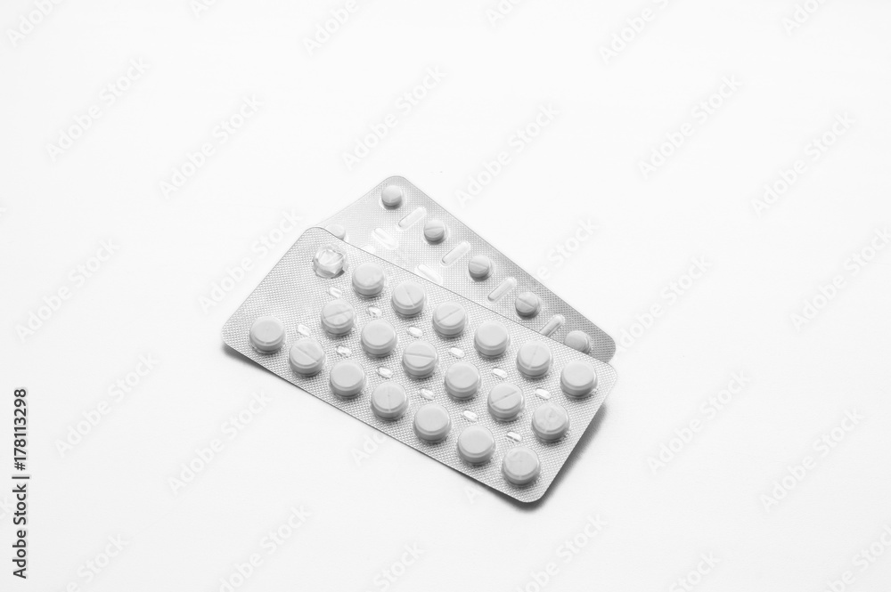 Packs of pills isolated on white background Packs of pills isolated on white background