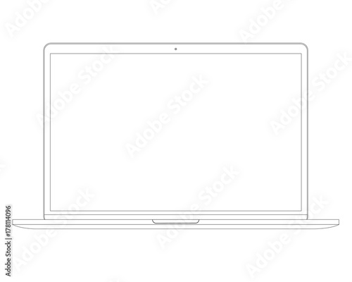 Vector illustration in line style Laptop Computer PC with space for your message on white screen. photo