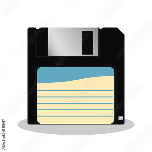 Floppy diskette in retro style isolated on a white background. Vintage data storage icon. Old computer data carrier.