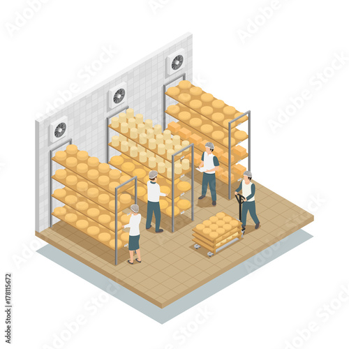 Cheese Fabric Storage Isometric Composition