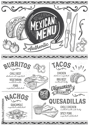 Mexican menu restaurant, food template.