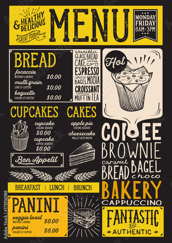 Bakery menu restaurant, food template.