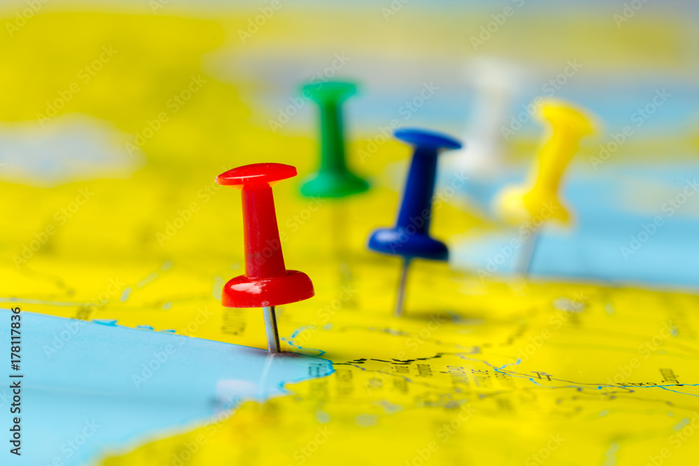 Travel destination points on a map Travel destination points on a map