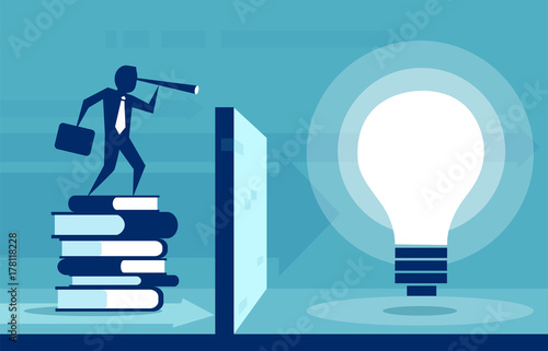 Conceptual web illustration for power of knowledge man overcoming obstacles in desire to be educated.