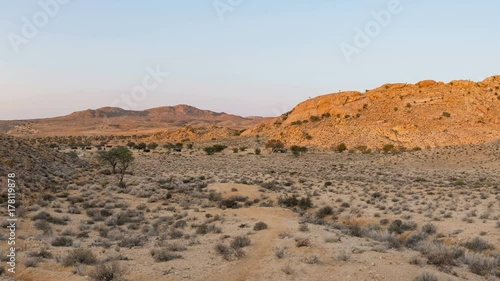 Panorama on the Namib desert at sunset, Aus, Namibia, Africa