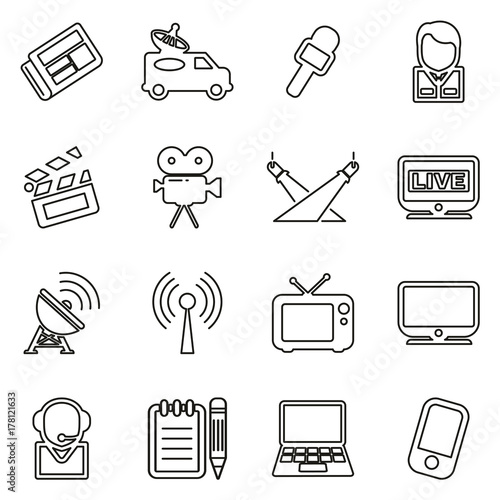 Wallpaper Mural TV Station Icons Thin Line Vector Illustration Set Torontodigital.ca
