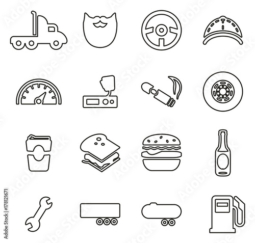 Truck Driver Icons Thin Line Vector Illustration Set