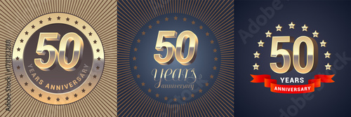 50 years anniversary vector icon, logo set