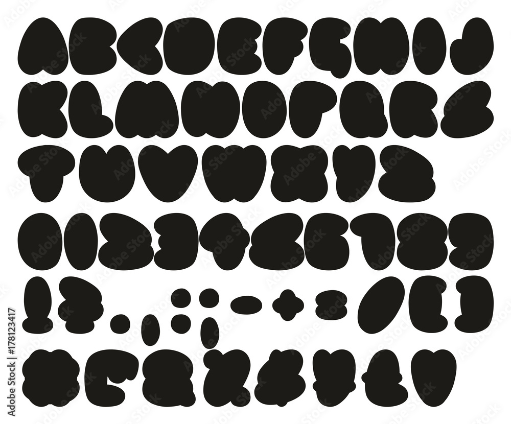 Fototapeta premium Fat Bubble Fill Simple Freehand Vector Font with Uppercase Letters, Numbers & Signs