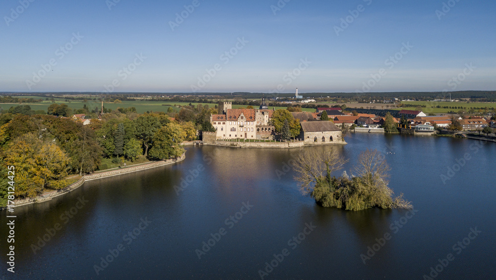Aerial view of Flechtingen water castle in Saxony-Anhalt