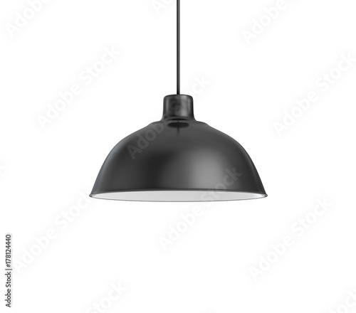 3d rendering of a single dark lamp fixture with a wide industrial metal design on a white background. photo