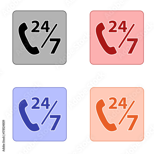 editable square icon of attendance 24 hours seven days in colors black red blue and orange isolated for applications and web pages