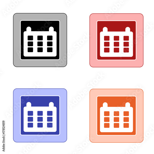 editable square icon of calendar and calendar in colors black red blue and orange isolated for applications and web pages